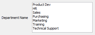 The DataBlock used for this report.  The DataBlock contains an entry form where you select a deparment from the list of departments.